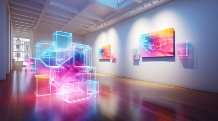 Virtual museum. AI and Augmented Reality . Art installations in the gallery