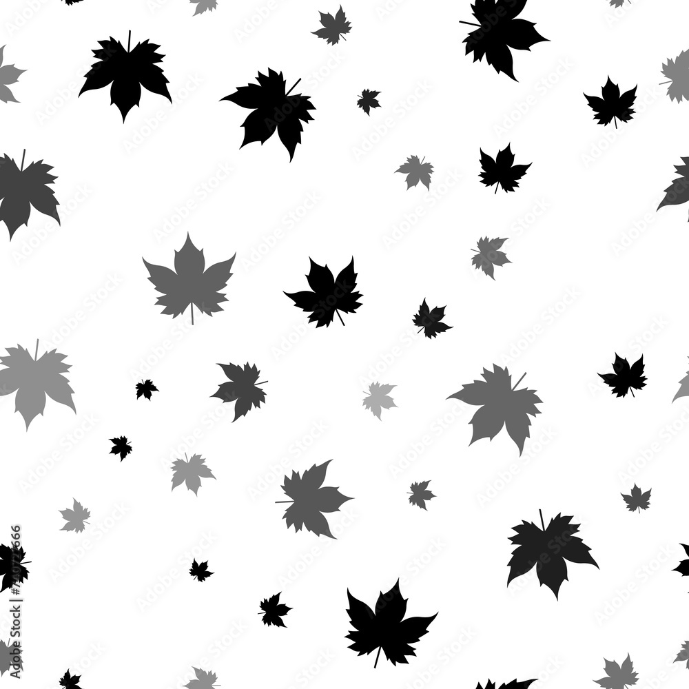 Poster seamless vector pattern with maple leaf symbols, creating a creative monochrome background with rota