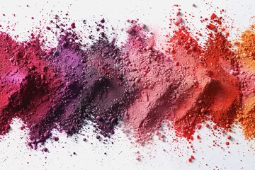 Fotobehang Color powder on a white background, the spectrum used in the Holi festival, creates a bright. AI © PHAISITSAWAN