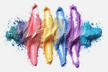 Color powder on a white background, the spectrum used in the Holi festival, creates a bright. AI