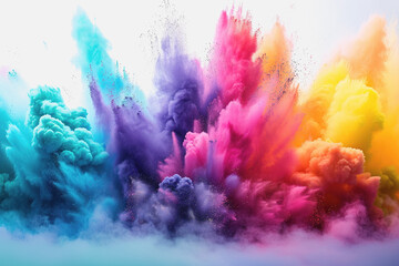 Color powder on a white background, the spectrum used in the Holi festival, creates a bright. AI - obrazy, fototapety, plakaty