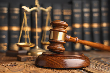 Law theme, Judge gavel, law scales, Law concept of Judiciary, Jurisprudence, and Justice. AI