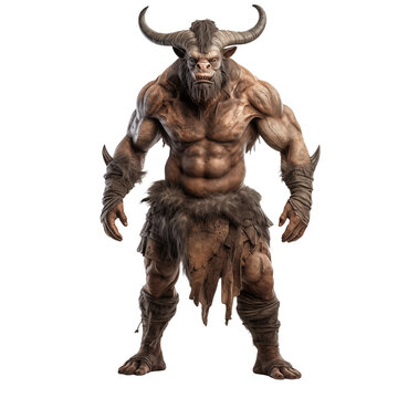 Minotaur isolated on white and transparent background. Ideal for use in advertising. Generative ai