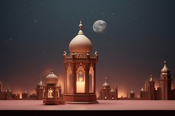 Fototapeta na wymiar Ramadan Lantern decoration background 3d rendering . copy space - Generative ai