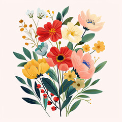 Colorful flower illustration. Multi-color flowers. 
