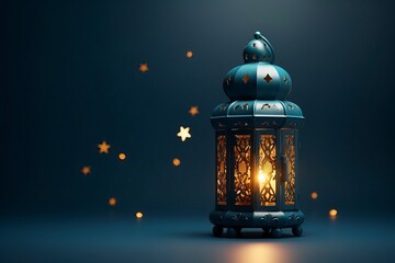 Ramadan Lantern decoration background 3d rendering . copy space - Generative ai - obrazy, fototapety, plakaty