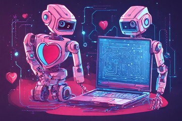 alentine's card for developers featuring robots.