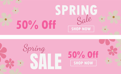 Fototapeta na wymiar Spring sale Banner for social media,Vector Ilustration.Discount 50%.Special offer sale template.