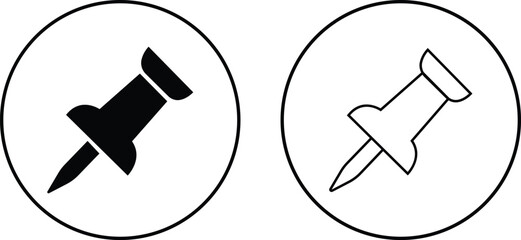 Push pin icons set. Thumbtack for note attach. Paperclip symbol Pushpin flat and line style collection isolated transparent background A needle for fixing on a board or map stock vector for web or app