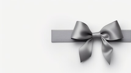 Elegant grey ribbon with bow isolated on a white background with copy space area.