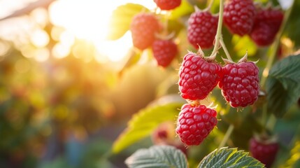 Growing raspberries harvest and producing vegetables cultivation. Concept of small eco green business organic farming gardening and healthy food - obrazy, fototapety, plakaty