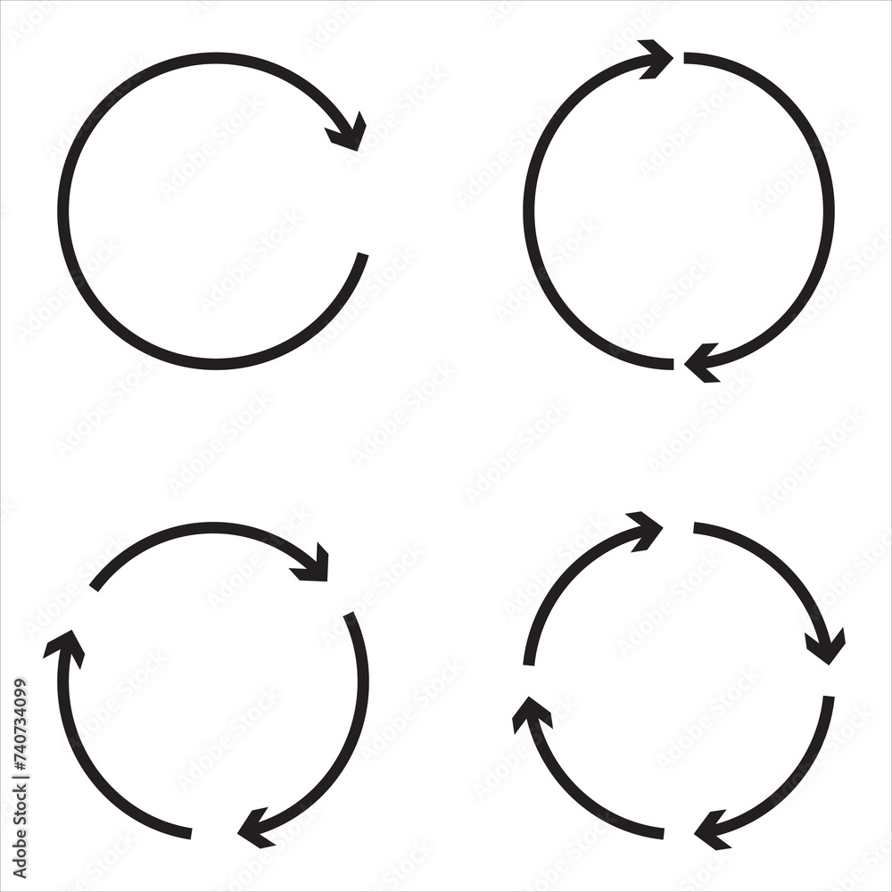 Poster a set of black round arrows .vector icon web site graphic. recycle icon. one, two, three and four ar