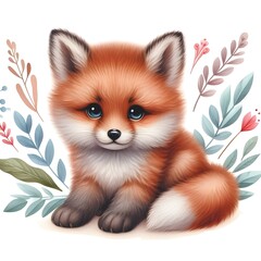 Obraz premium cute red fox on a white background. 3d rendering.
