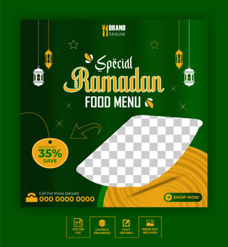 Ramadan special food social media post design template & Fast food Instagram post design template for restaurant with gradient background.