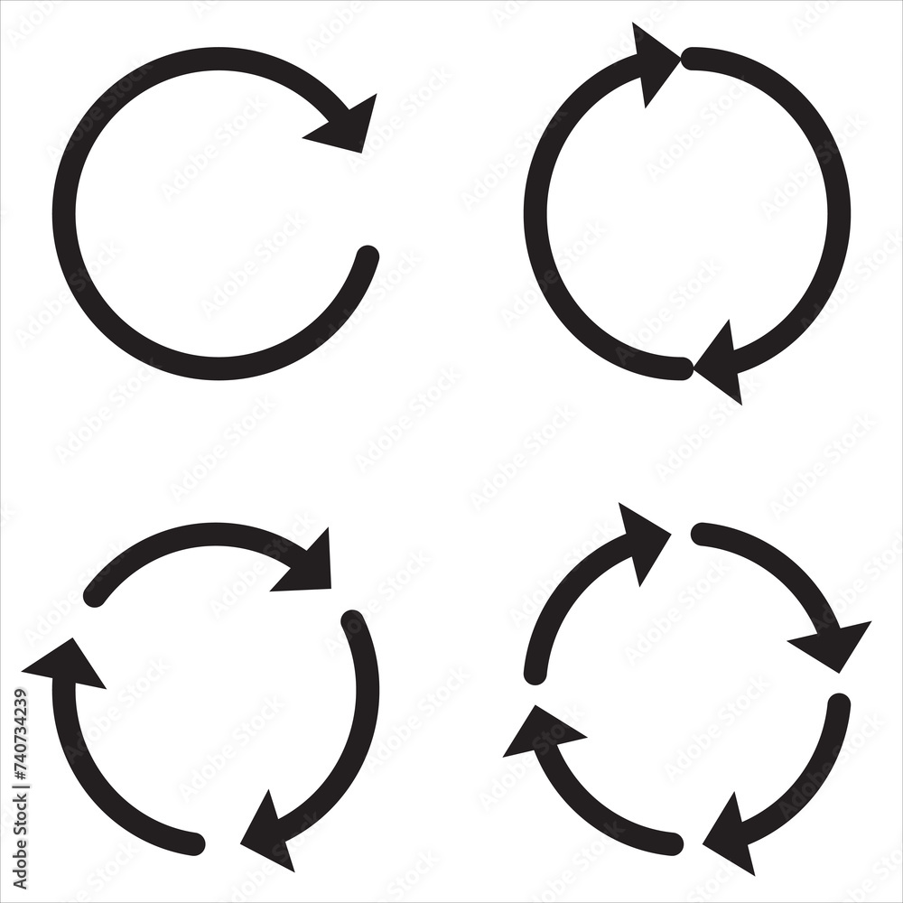 Poster a set of black round arrows .vector icon web site graphic. recycle icon. one, two, three and four ar