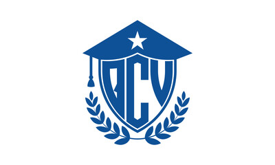 QCV three letter iconic academic logo design vector template. monogram, abstract, school, college, university, graduation cap symbol logo, shield, model, institute, educational, coaching canter, tech