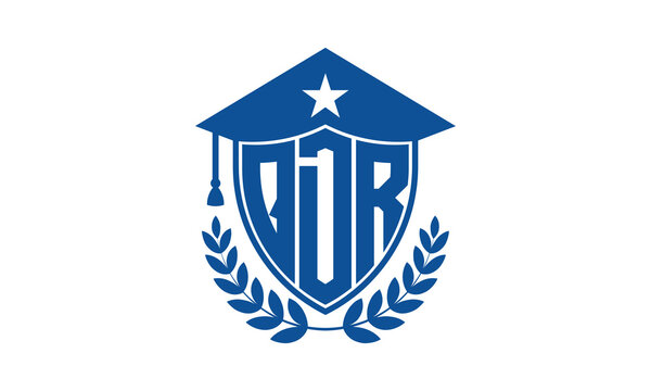 QDR three letter iconic academic logo design vector template. monogram, abstract, school, college, university, graduation cap symbol logo, shield, model, institute, educational, coaching canter, tech