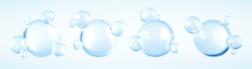 Collagen serum or essence drop. Blue collagen serum bubbles. Cosmetic essence. Concept skincare cosmetics solution. Vector 3d illustration