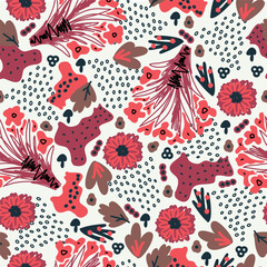 Abstract trendy creative natural seamless pattern, Scandinavian style, Hand drawn. Summer, gardening, tree. Vector illustration.
