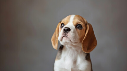 A beagle puppy's contemplative look against a serene backdrop, AI Generative. - obrazy, fototapety, plakaty
