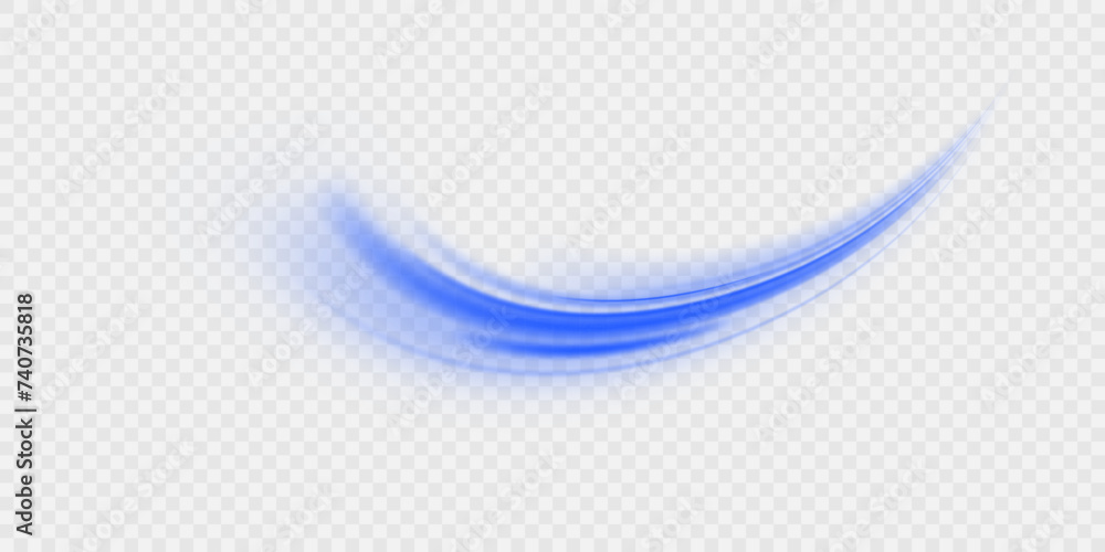 Poster wavy transparent curved lines in the form of a blue wave, dynamically flowing sea water in a large s
