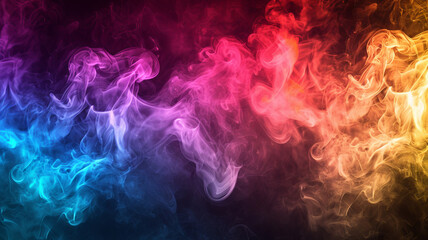Fototapeta premium Multicolored smoke swirls against a black backdrop, a dance of abstract hues, AI Generative.