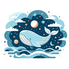 Cartoon of whales.Underwater world, Marine life. Vector illustration of a whale 