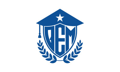QEM three letter iconic academic logo design vector template. monogram, abstract, school, college, university, graduation cap symbol logo, shield, model, institute, educational, coaching canter, tech