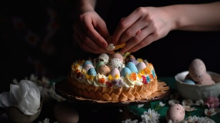 Traditional Slavic Orthodox pie for Easter, decorated with craffin
