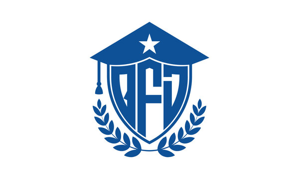 QFD three letter iconic academic logo design vector template. monogram, abstract, school, college, university, graduation cap symbol logo, shield, model, institute, educational, coaching canter, tech