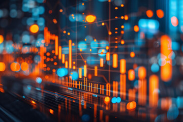 Fototapeta premium Abstract financial chart with lines and stock numbers on a blue background