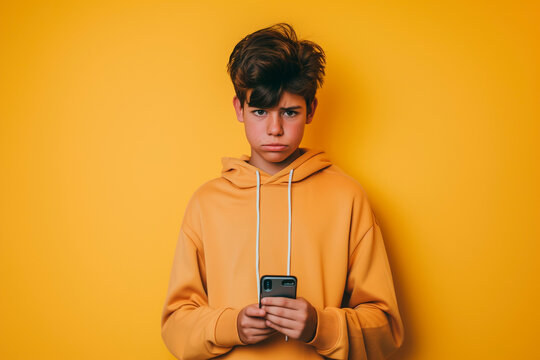 Gen Z Boy With His Face Saying No And Holding A Smart Phone