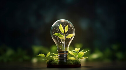 Green Plant Growing Inside Light Bulb Symbolizing Growth