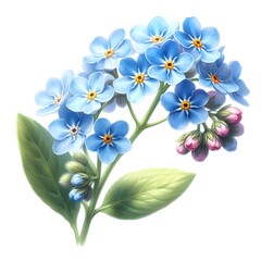 Beautiful watercolor forget-me-nots bouquet isolated on white background 