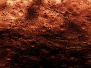 Impact craters in the Martian desert. Relief of the red planet. Satellite image of the surface of Mars.