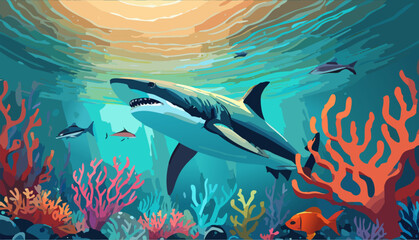 Obraz na płótnie Canvas Shark and reef in the Red Sea