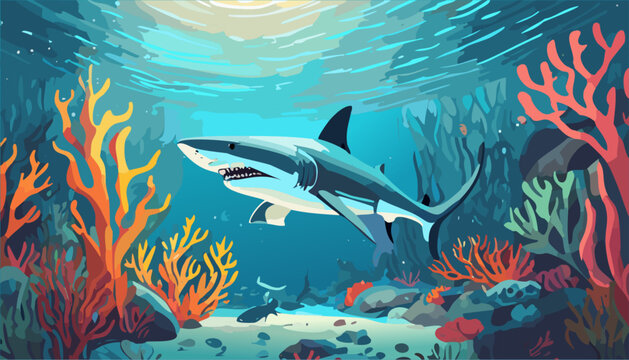 Shark and reef in the Red Sea. Ai generated