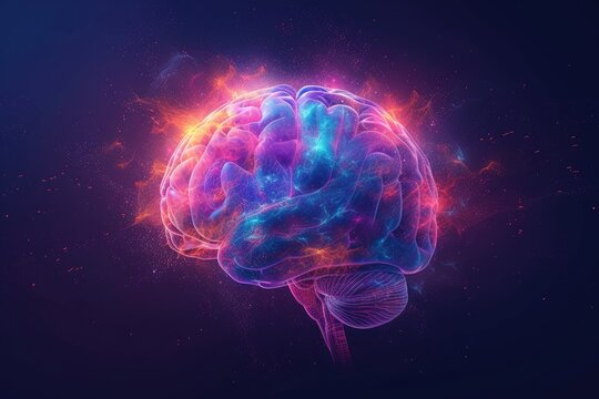 Digital representation of the human brain in copy space. Ai generatrive