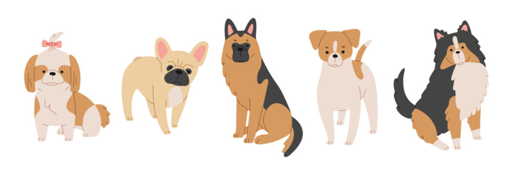 Dogs 4 cute on a white background, vector illustration.