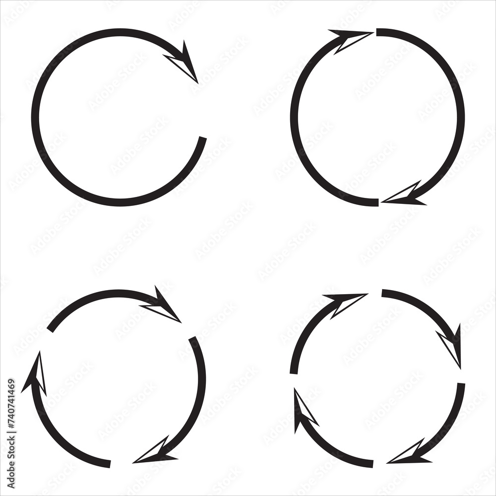 Poster circle arrow icons set. round reload, restart, recycle and repeat symbol. one, two, three and four a