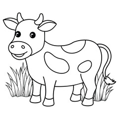 Vector of coloring page with cartoon cow.