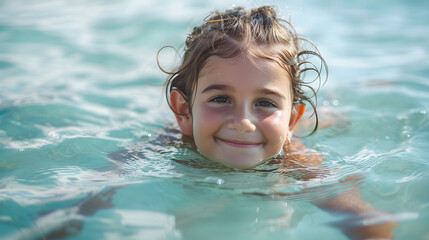 Cute child swimming in sea