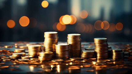 Stack of coins with blurred background