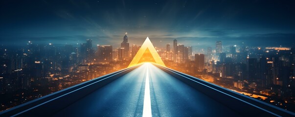 An arrow on an infinite highway symbolizes motivation, progress, and growth. Concept Motivation, Progress, Growth, Infinite Highway, Symbolism - obrazy, fototapety, plakaty