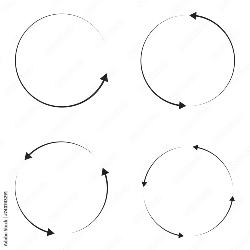 Poster circle arrow icons set. round reload, restart, recycle and repeat symbol. one, two, three and four a