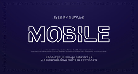 Mobile Outline Double line monogram alphabet and tech fonts. Lines font regular uppercase and lowercase. Vector illustration.