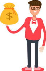 Man in Red Suit Character Holding Dollar Sack
