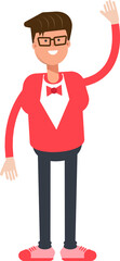 Man in Red Suit Character Raising Hand Illustration
