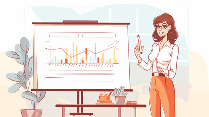 Abstract businesswoman presenting data on a flip chart. simple Vector art