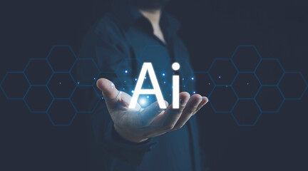 Ai technology, businessman show virtual graphic Global Internet connect Chat with AI, Artificial...